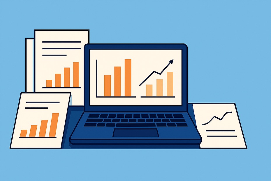 Minimal flat-style illustration of a financial meeting table with documents, a laptop, and simple chart visuals, representing private equity co-investing.