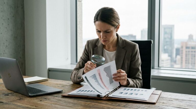 Real estate investor reviewing a diversified property portfolio chart with concern over hidden concentration risk