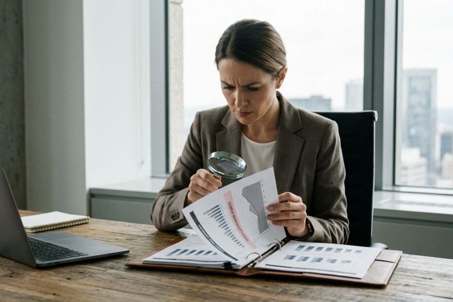 Real estate investor reviewing a diversified property portfolio chart with concern over hidden concentration risk